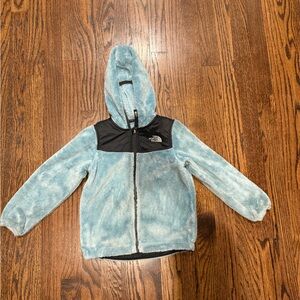 The North Face Light Blue and Black Hooded Fleece Jacket